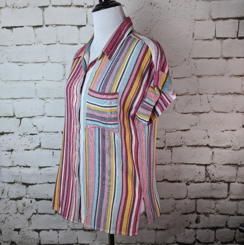 Aqua Multi Colored Striped Button Down - Picture 7 of 12